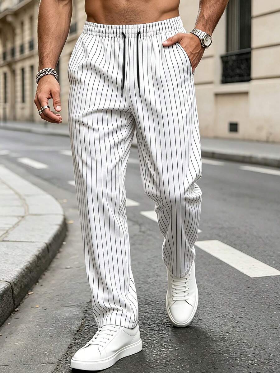 Striped Drawstring Suit Trousers