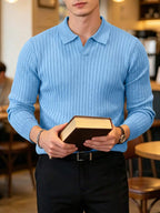 Ribbed Knit Long-Sleeve Polo