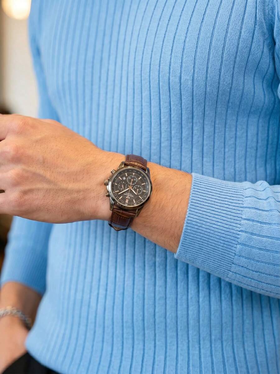Ribbed Knit Long-Sleeve Polo