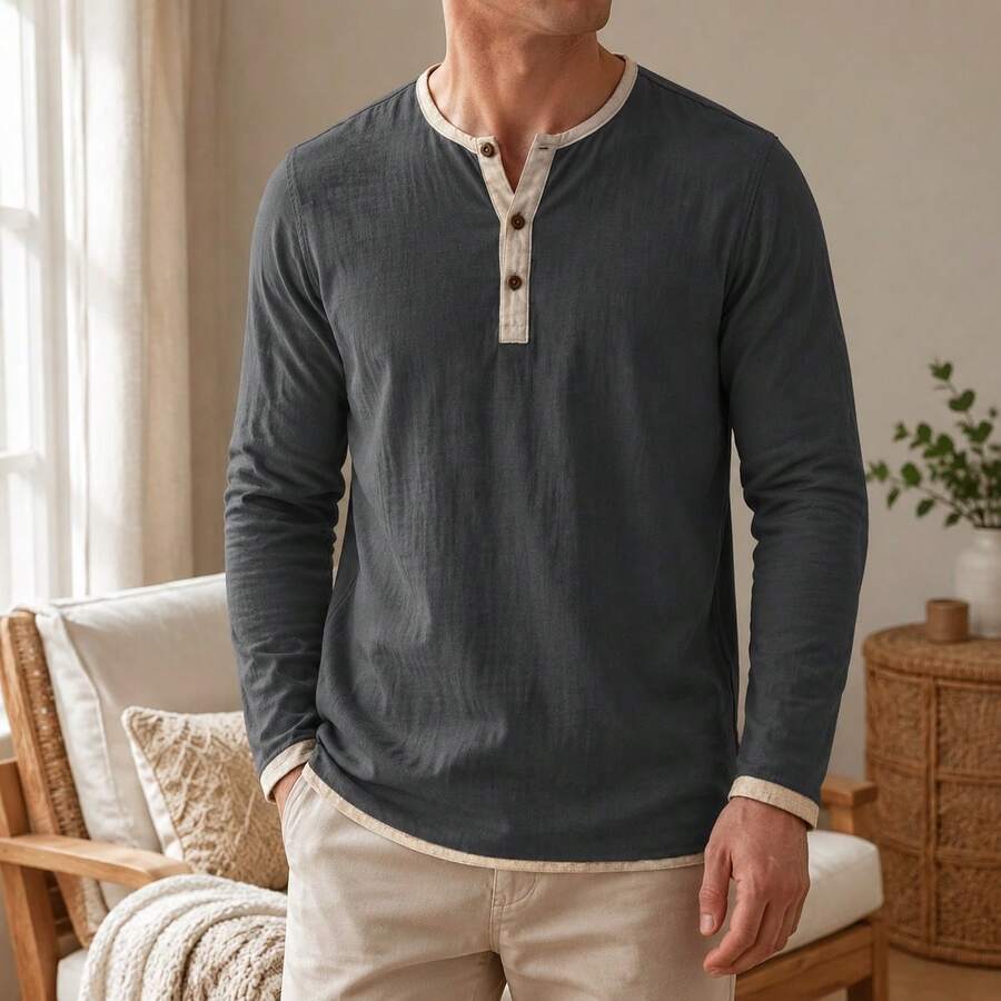 Contrast Trim Henley Top