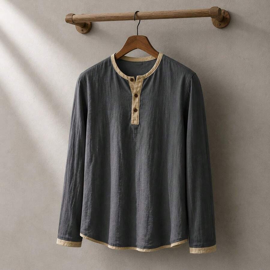 Contrast Trim Henley Top
