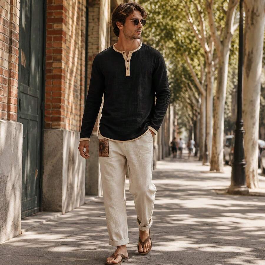 Contrast Trim Henley Top