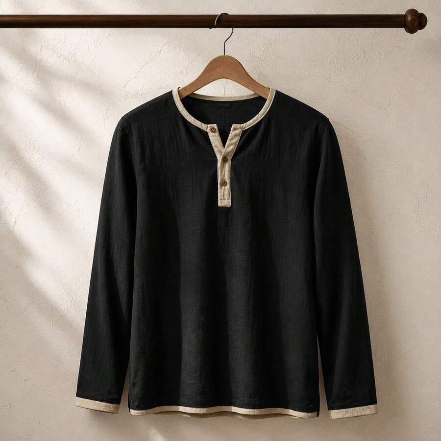 Contrast Trim Henley Top