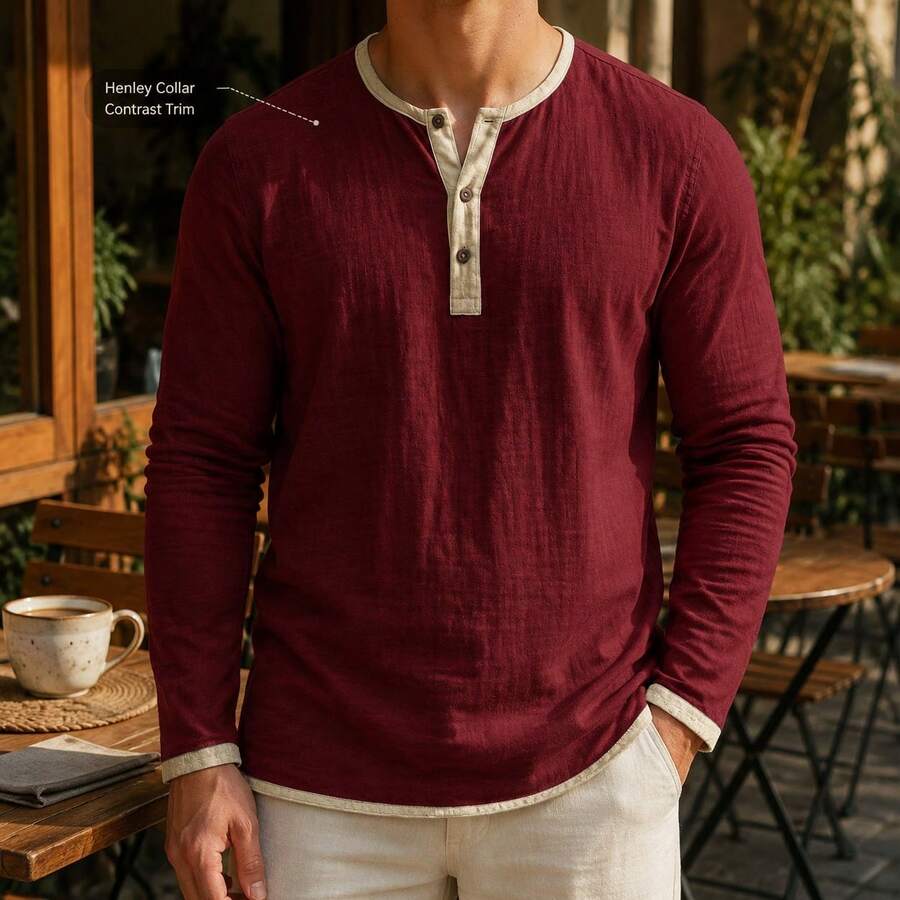 Contrast Trim Henley Top