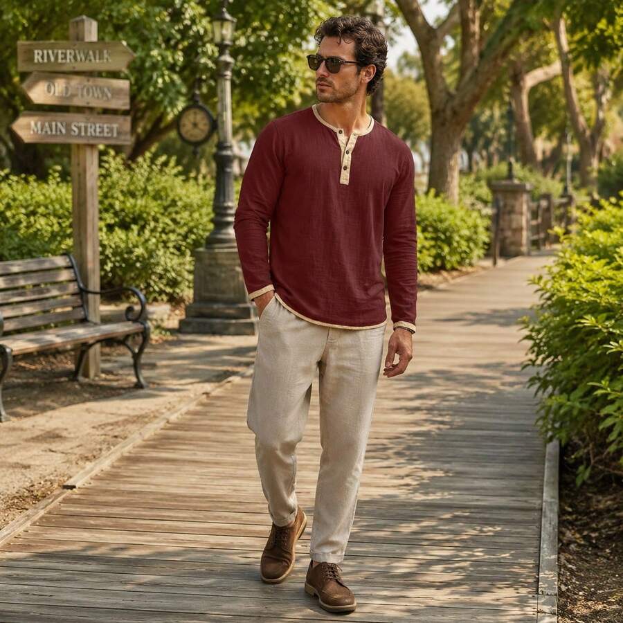 Contrast Trim Henley Top