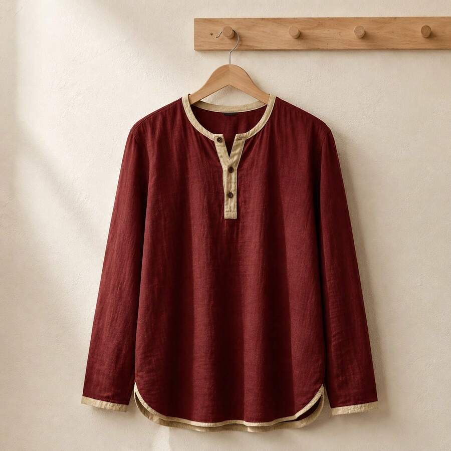 Contrast Trim Henley Top
