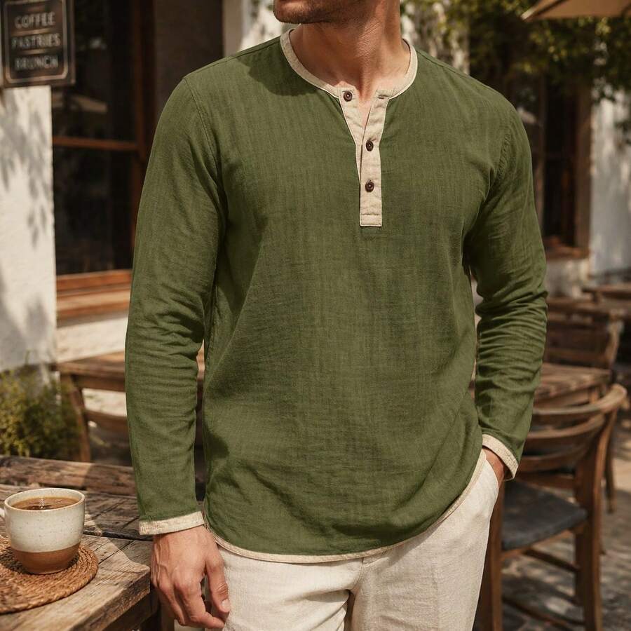 Contrast Trim Henley Top
