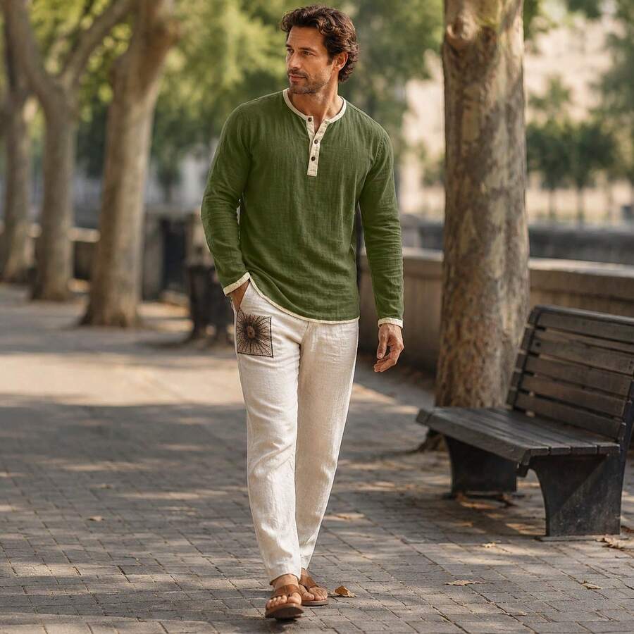Contrast Trim Henley Top