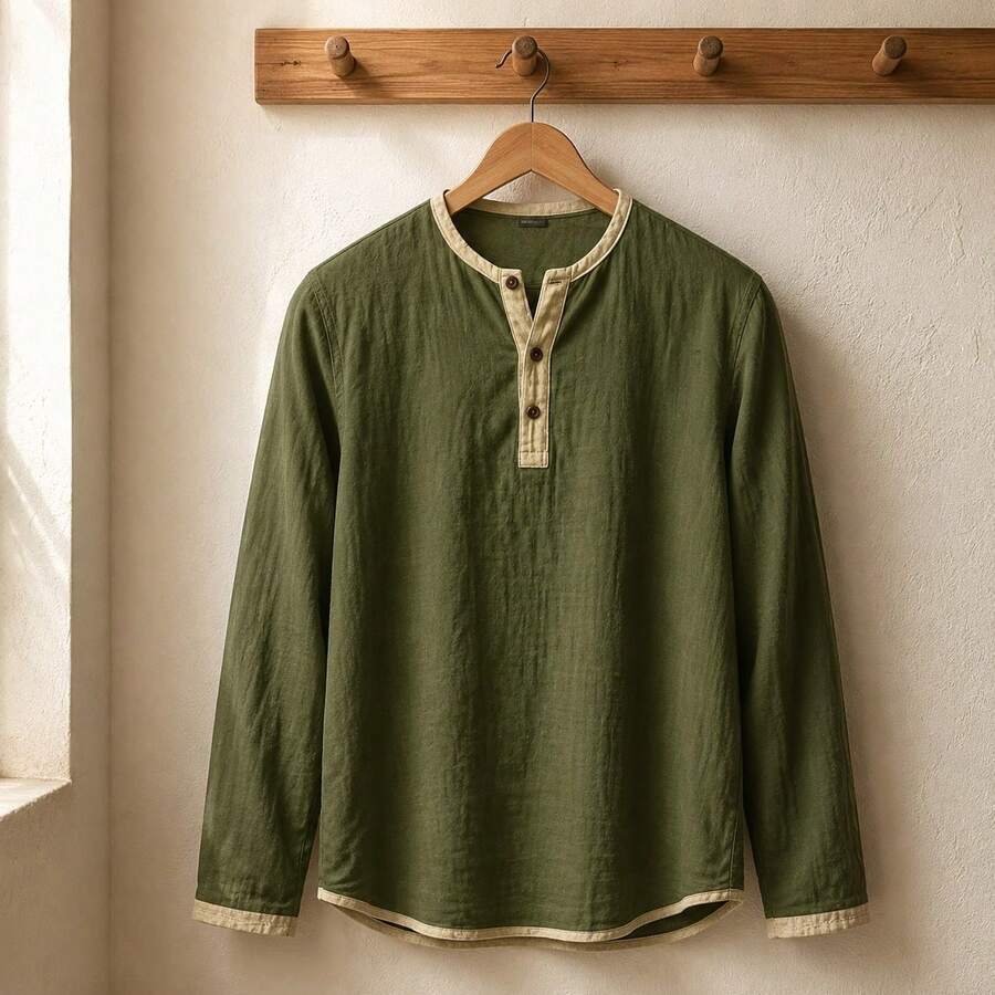 Contrast Trim Henley Top