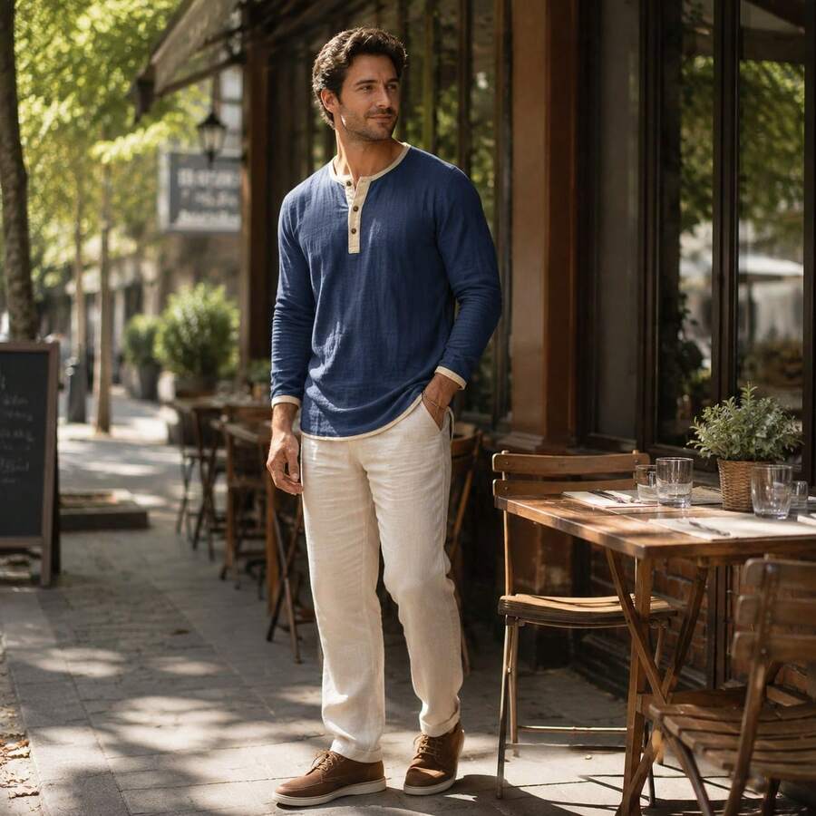 Contrast Trim Henley Top
