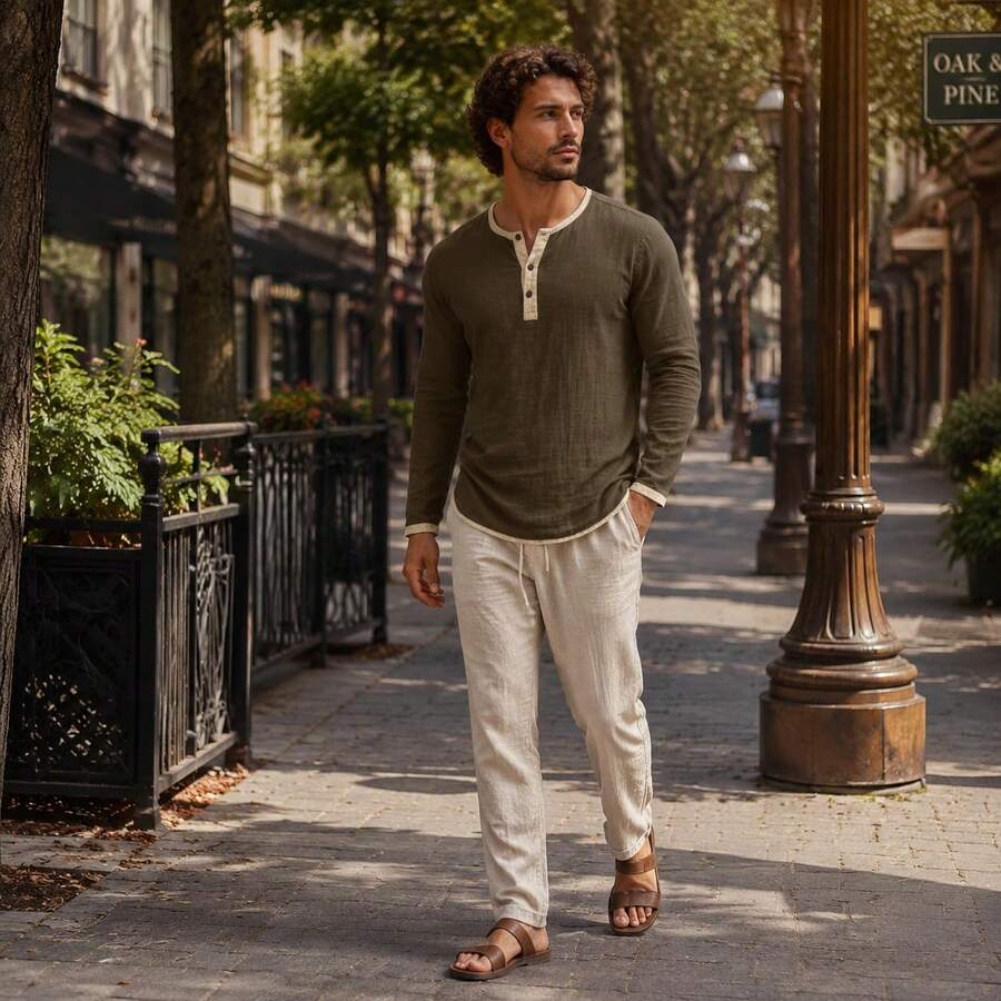 Contrast Trim Henley Top