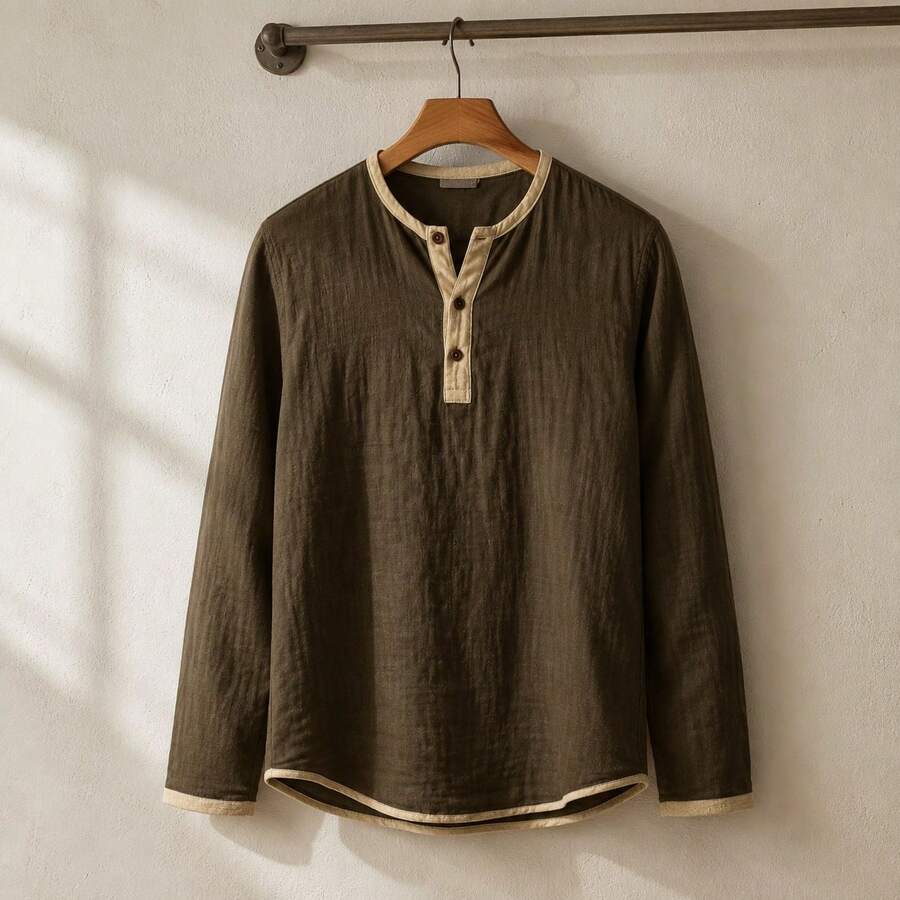 Contrast Trim Henley Top