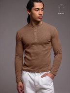 Waffle Knit Henley Long Sleeve