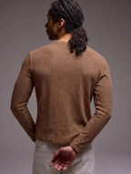 Waffle Knit Henley Long Sleeve