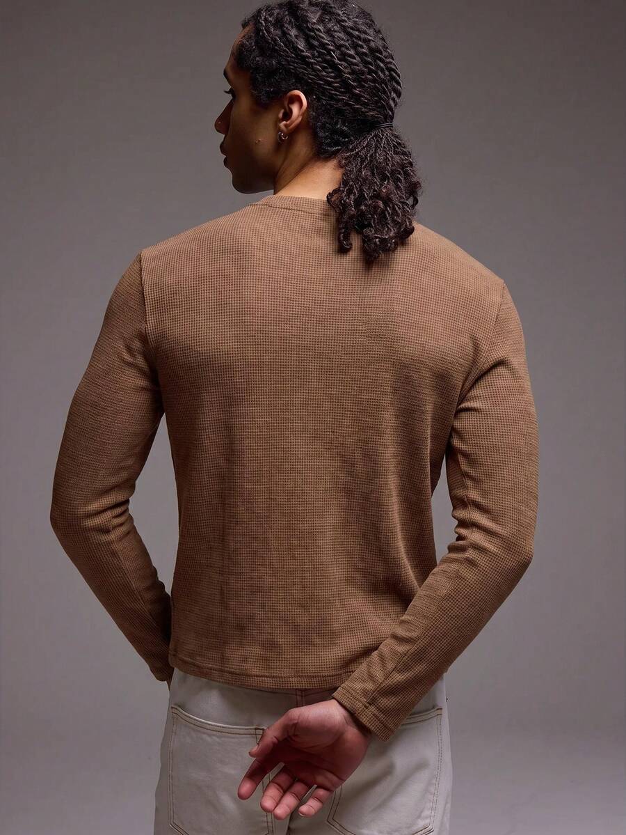 Waffle Knit Henley Long Sleeve