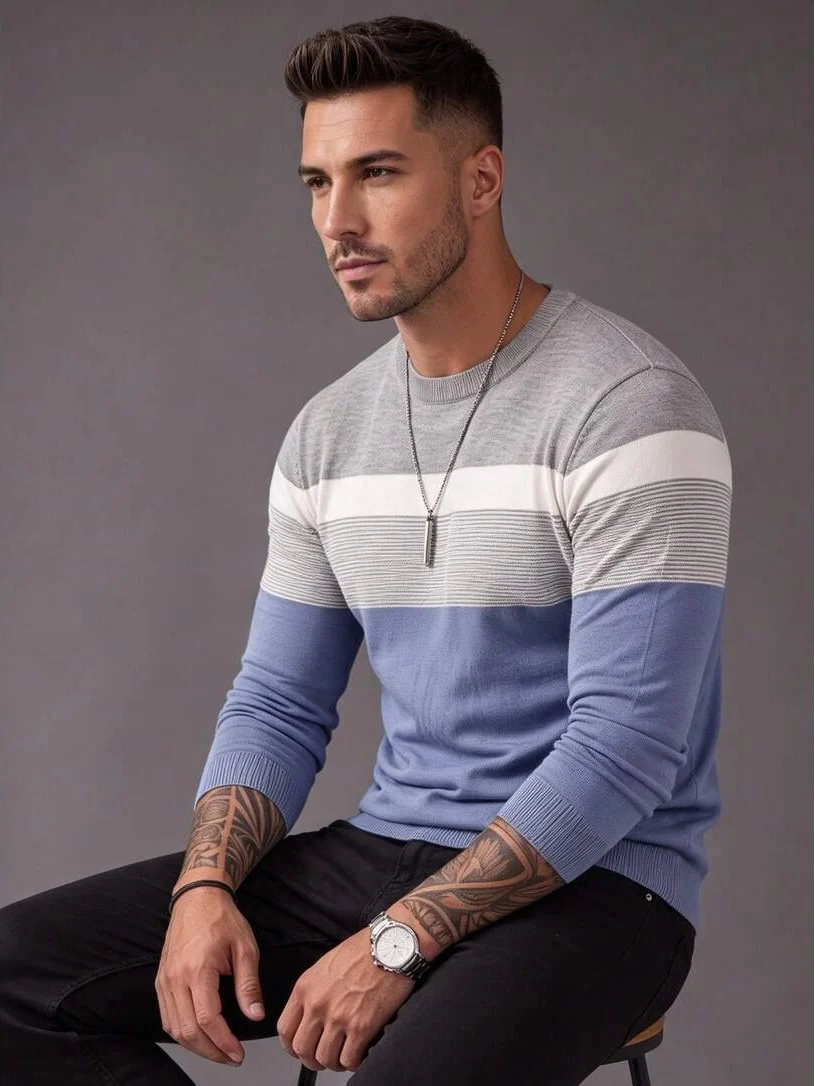Colour-Block V-Neck Fine Knit