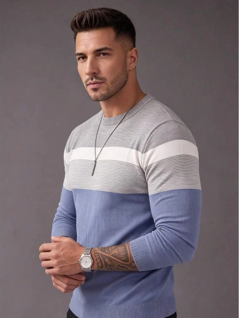 Colour-Block V-Neck Fine Knit