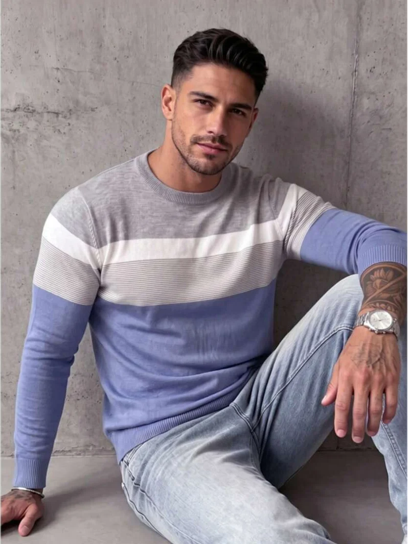 Colour-Block V-Neck Fine Knit