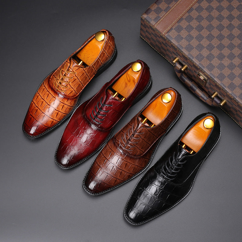 Croc-Embossed Leather Oxford Shoes