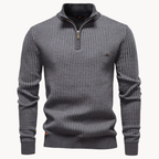 Textured Cotton Blend Zip-Neck Jumper
