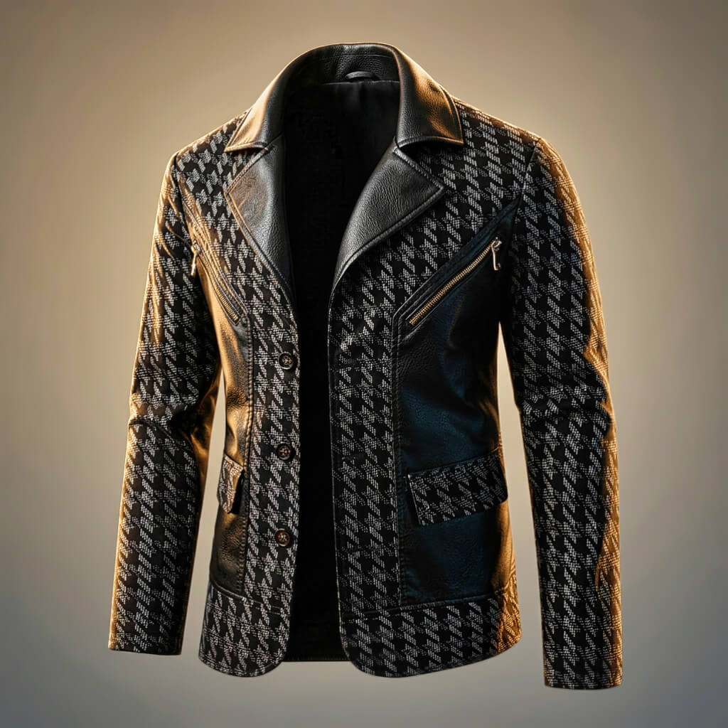 Houndstooth Leather Blazer