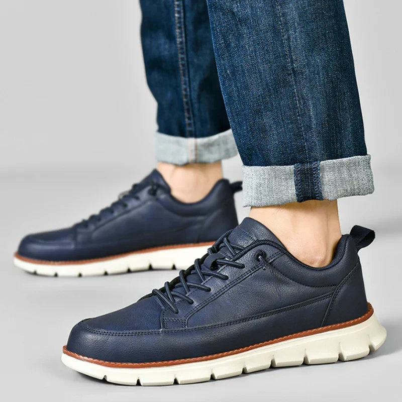Men's Cushioned Leather Lace-Up Sneakers