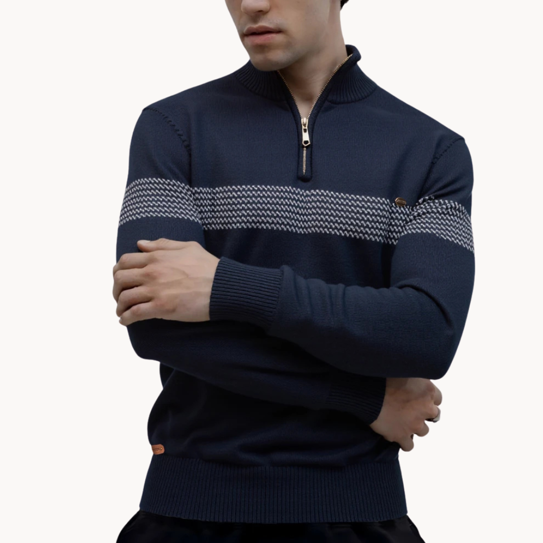 Striped Zip-Through Knit Sweater