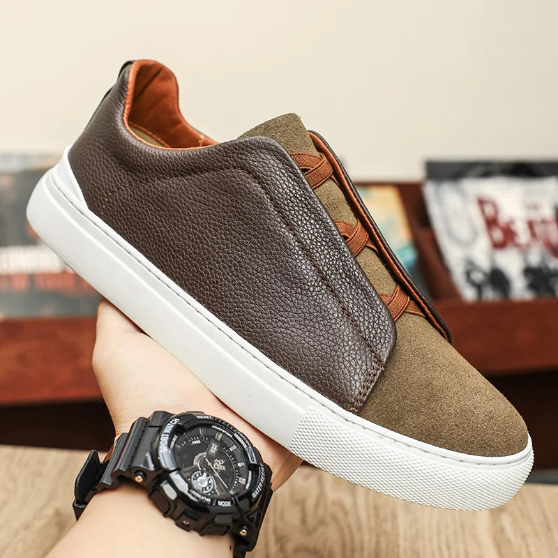 Suede and Leather Slip-On Trainers