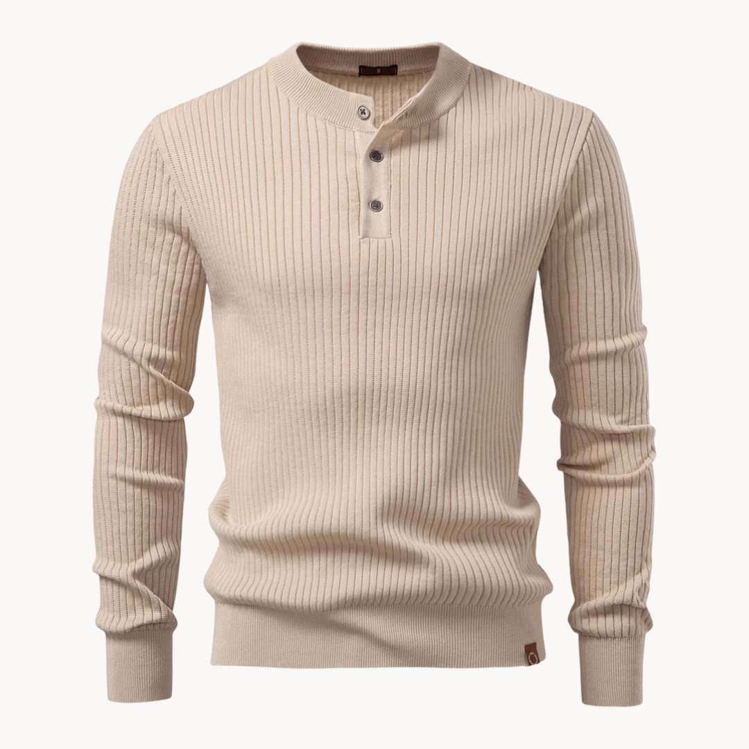 Ribbed Long-Sleeve Henley Shirt