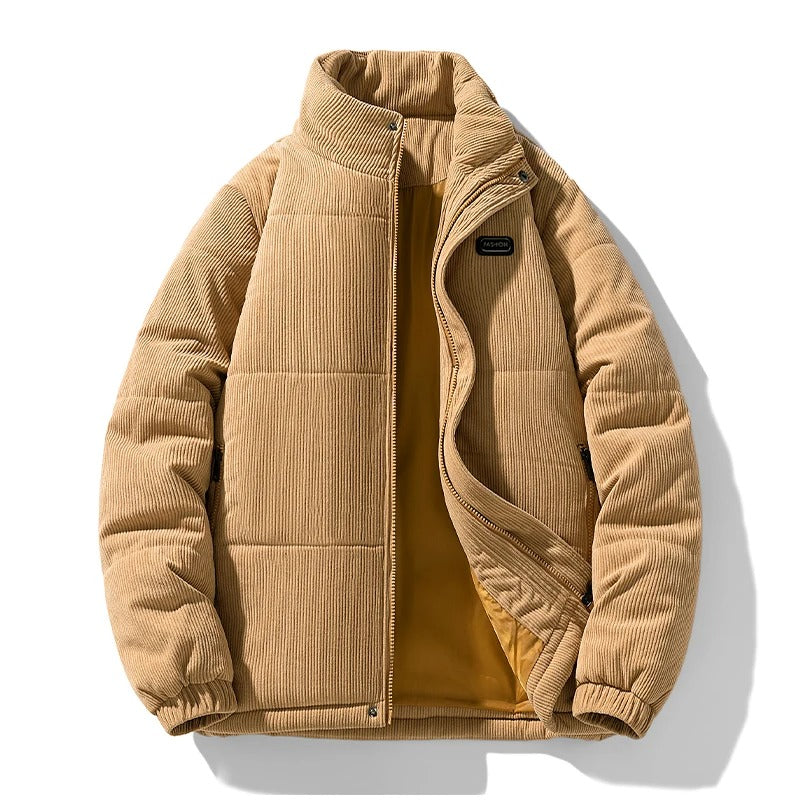 High-Collar Corduroy Puffer Jacket