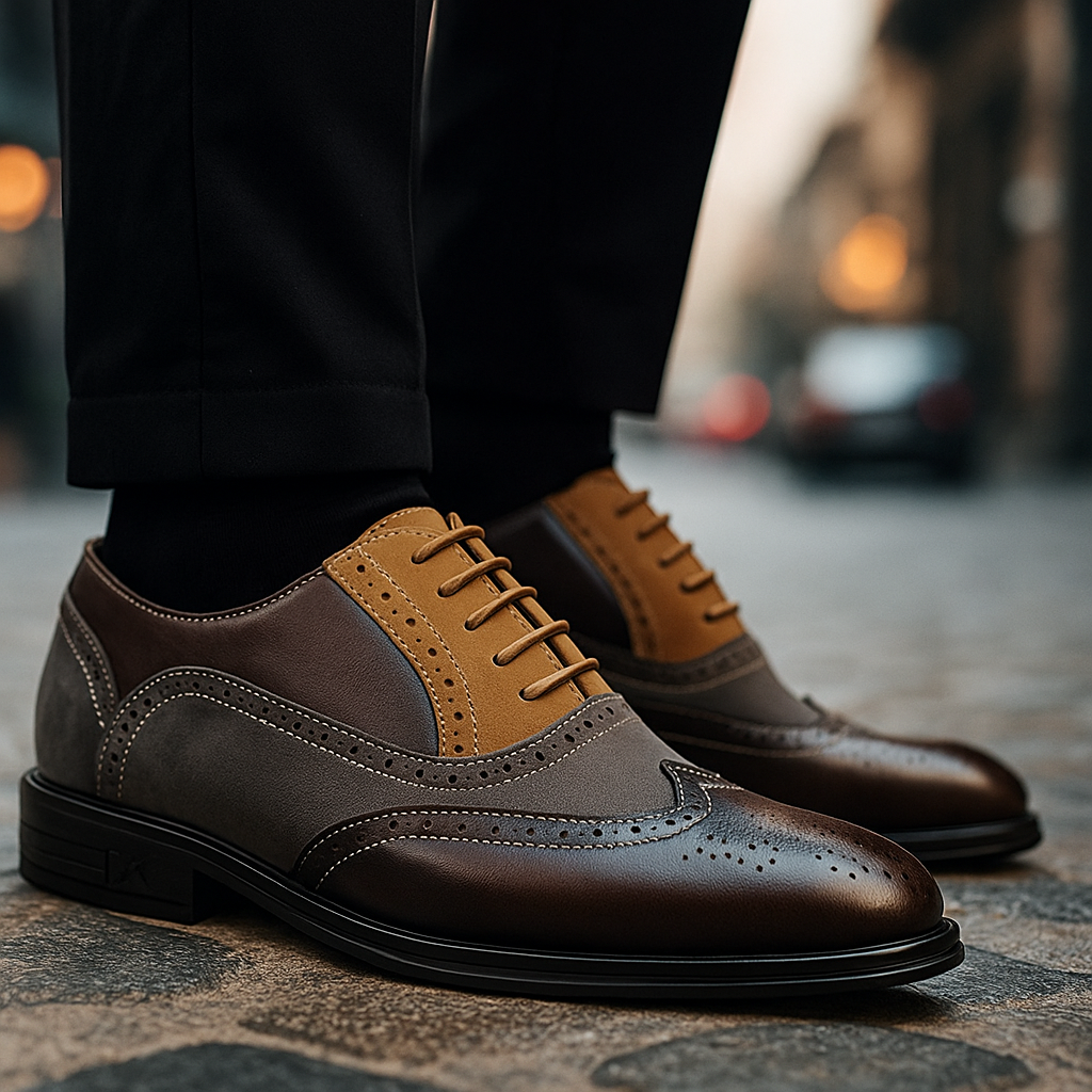 Leather and Suede Wingtip Brogue