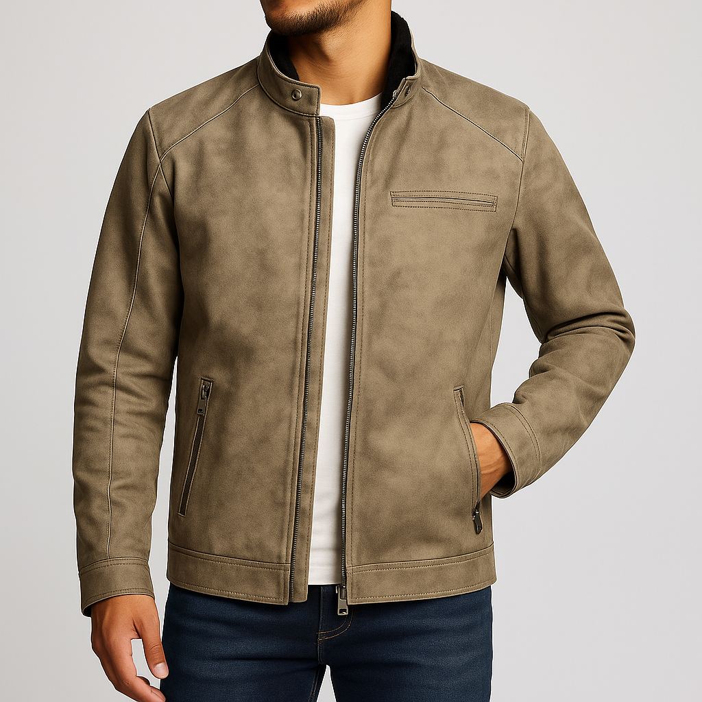 Distressed Leather Biker Jacket
