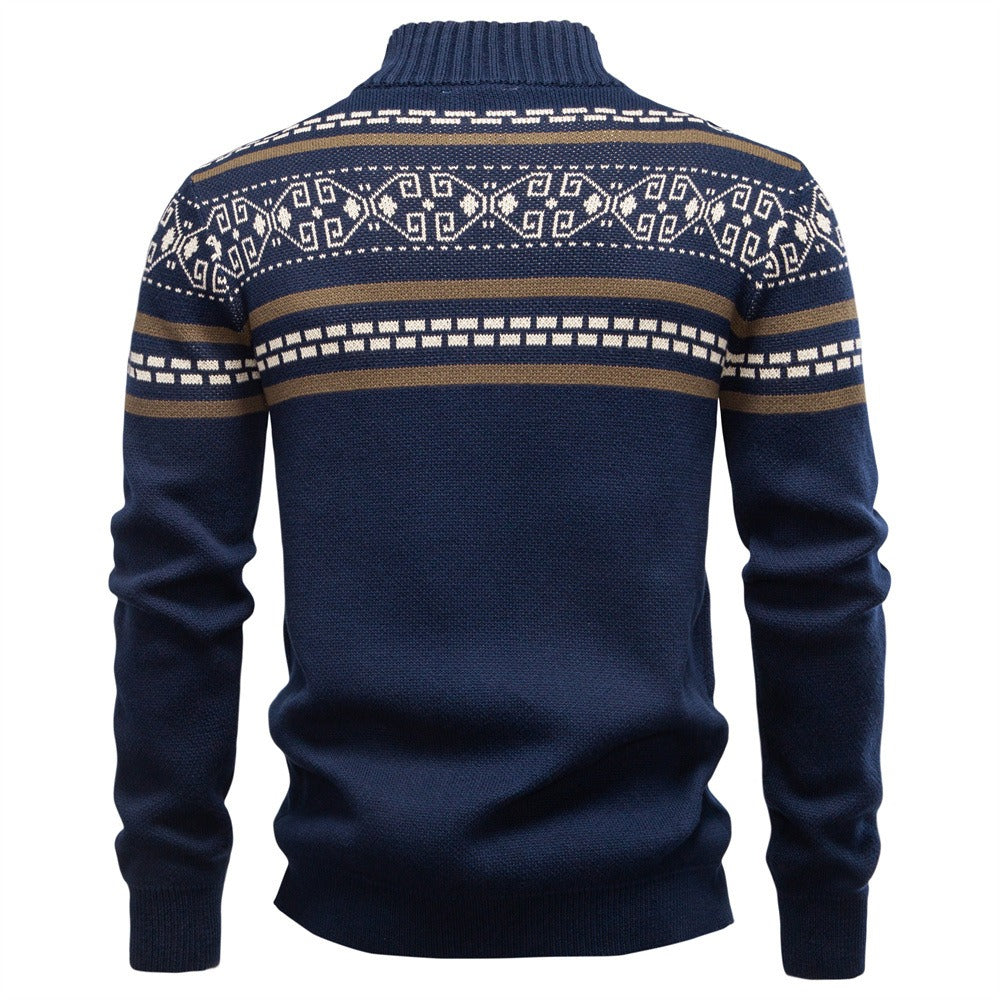 Nordic Pattern Zip Knit Sweater