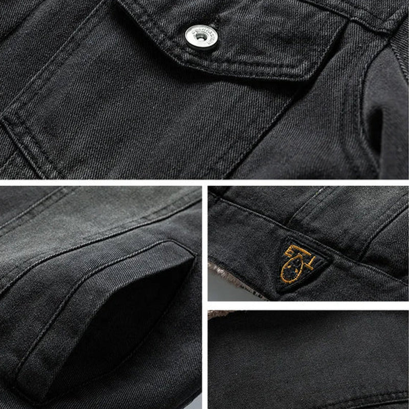 Fleece-Lined Button-Up Denim Jacket