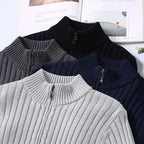 Stand-Collar Zip Knit Sweater