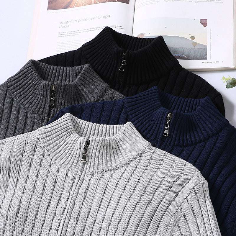 Stand-Collar Zip Knit Sweater