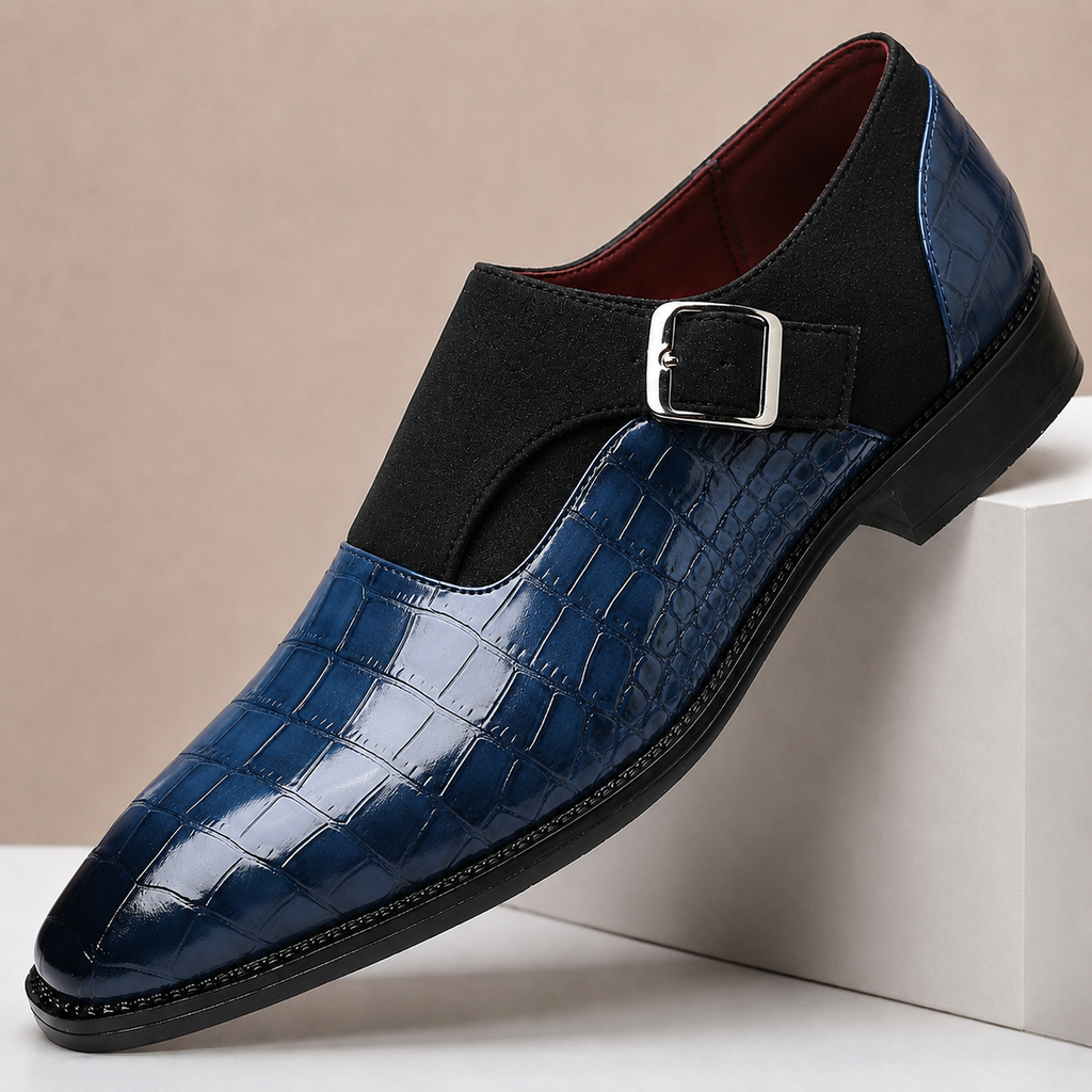 Croc-Embossed Leather Monk Strap