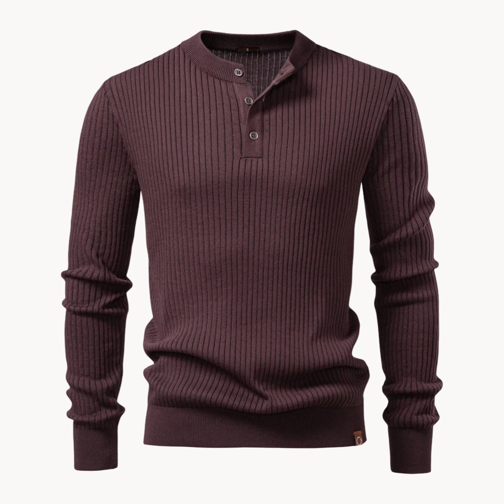 Ribbed Long-Sleeve Henley Shirt