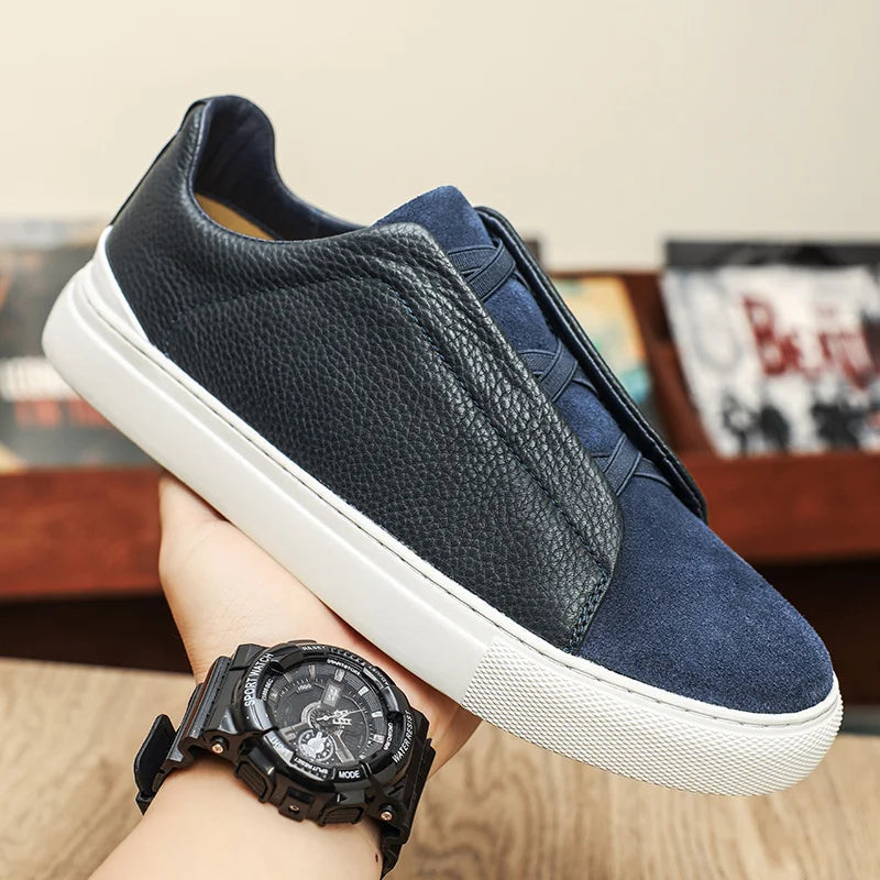 Suede and Leather Slip-On Trainers