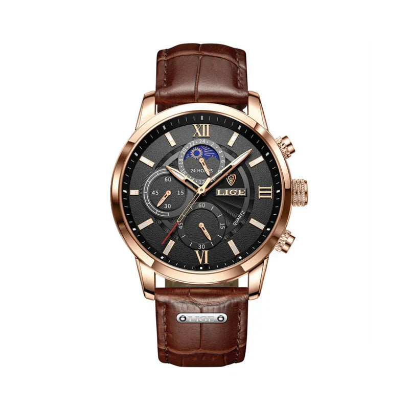 43mm Leather Strap Quartz Watch