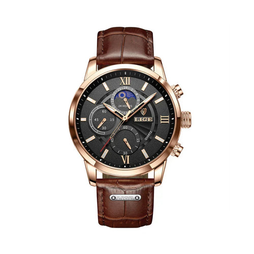 43mm Leather Strap Quartz Watch