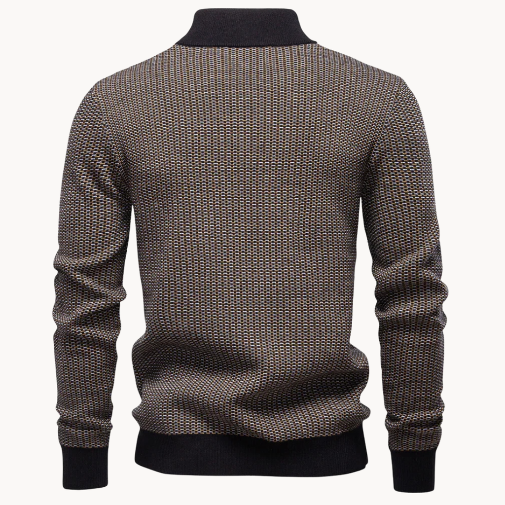 Textured Cotton Blend Zip-Neck Jumper