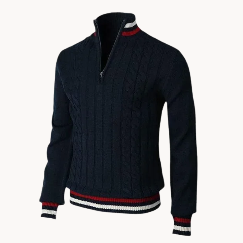 Contrast Stripe Cable Quarter-Zip