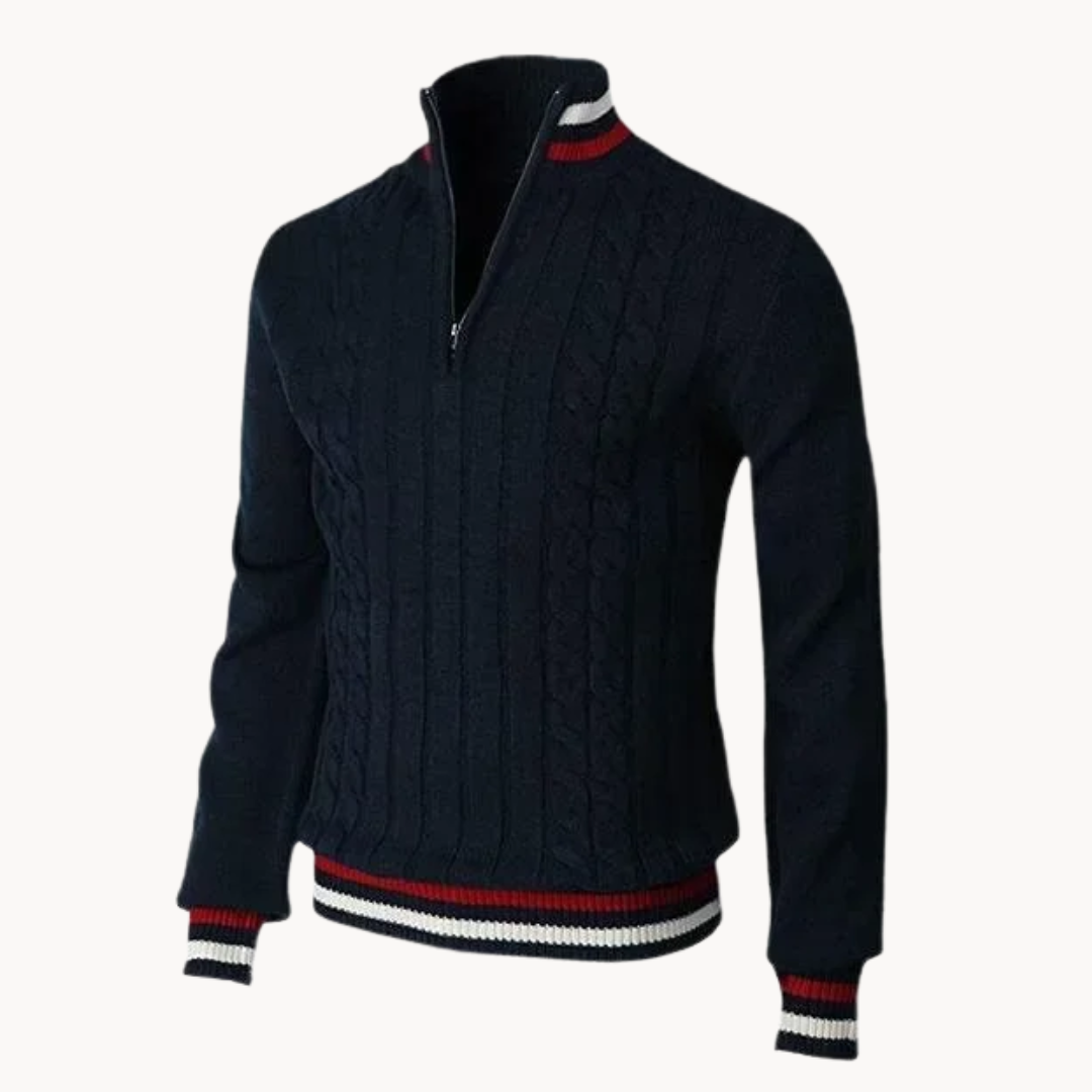 Contrast Stripe Cable Quarter-Zip