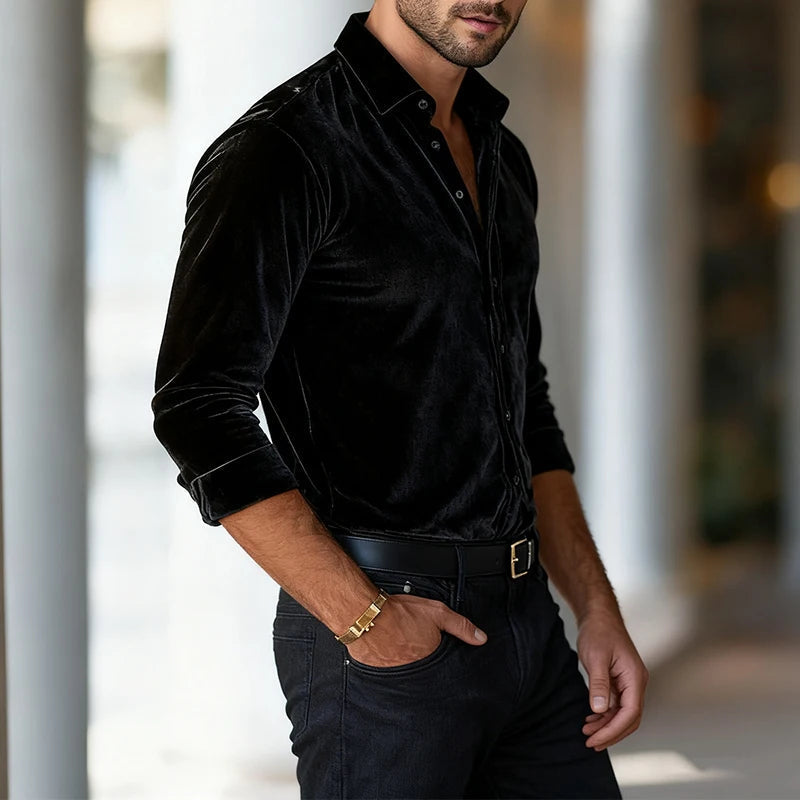 Deep-Pile Velvet Evening Shirt
