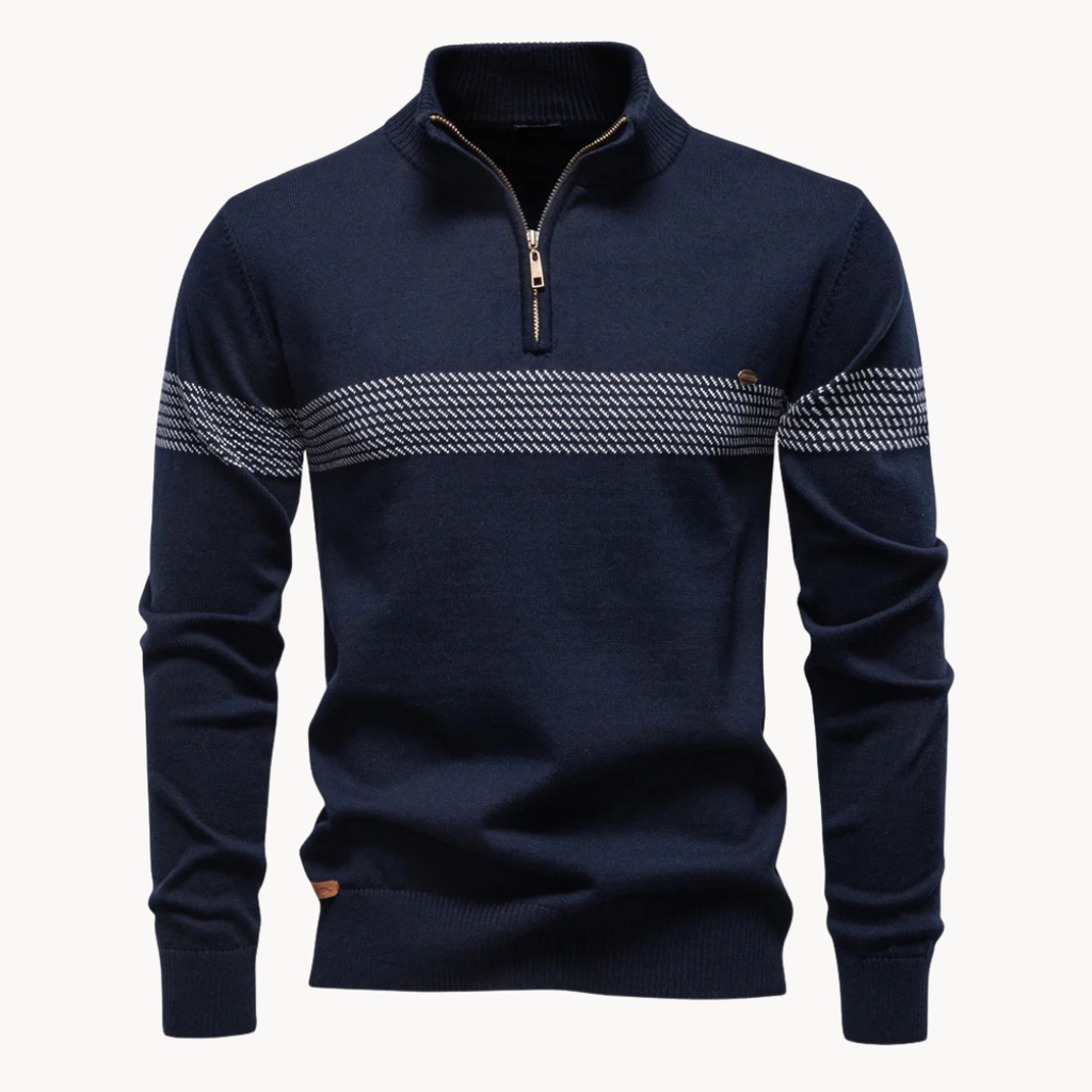 Striped Zip-Through Knit Sweater