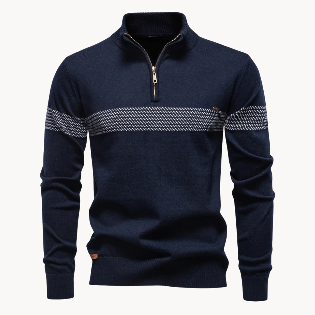Striped Zip-Through Knit Sweater