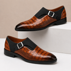 Croc-Embossed Leather Monk Strap