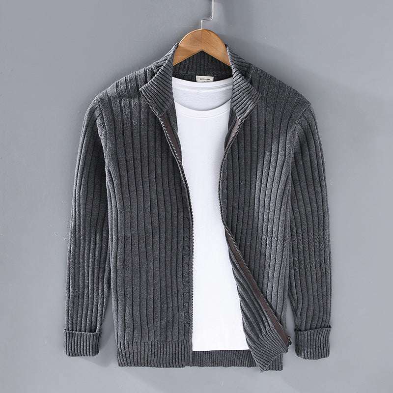 Stand-Collar Zip Knit Sweater