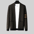Checked Sleeve-Stripe Wool Cardigan